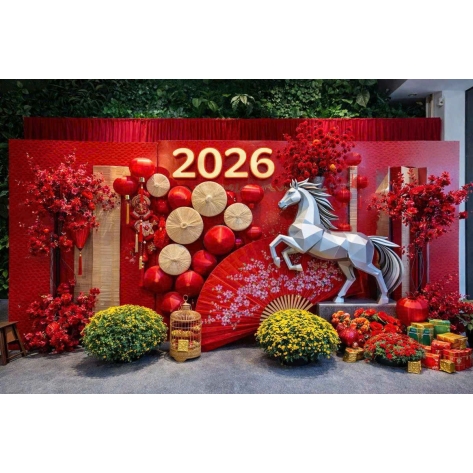 Thi công tiểu cảnh Tết sảnh tòa nhà Đẹp & Độc Đáo 